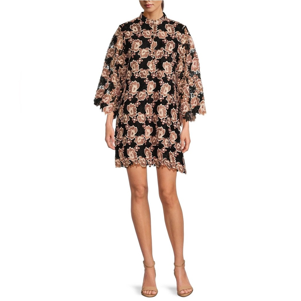 NWT J.Marie Talia Floral Lace Mandarin Collar Shift Mini Dress Sz S